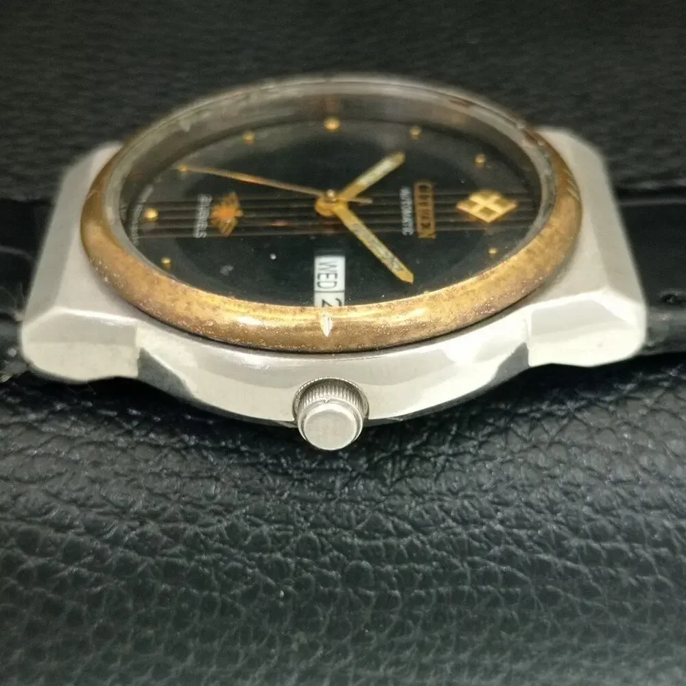 Vintage 1979 Citizen Automatic Mens Silver Watch W/daydate & Gold accents